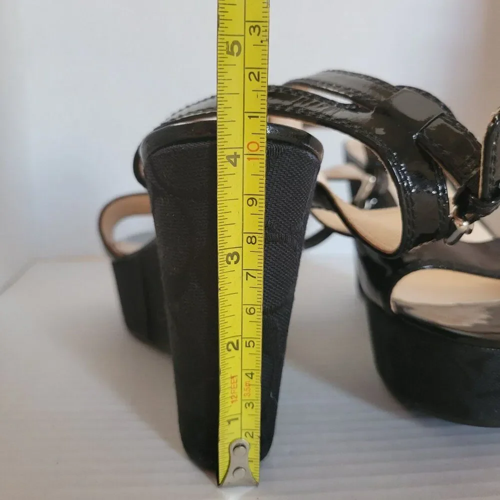 Coach Wedge Heels Sandals Platform Black Patent Leather Nalene Women's Woman's 7